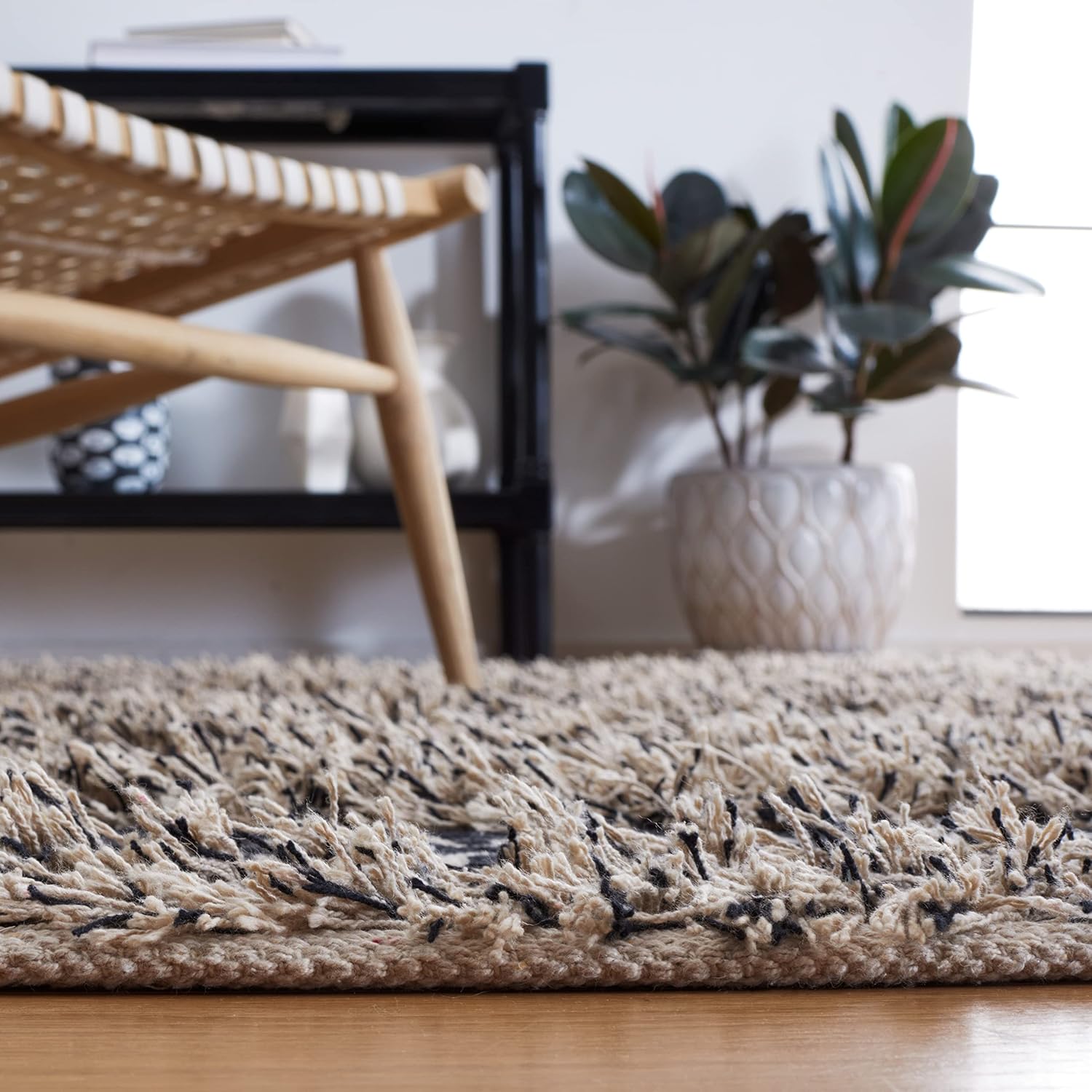SAFAVIEH Natura Collection – Alfombra de área de 8 x 10 pies, color negro y marfil, diseño de algodón de tejido plano, fácil cuidado, ideal para