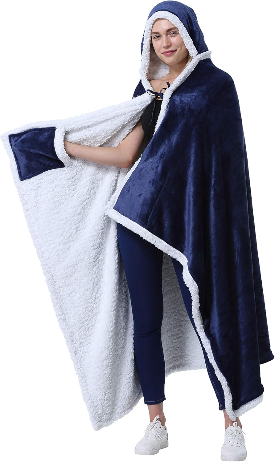 Catalonia – Poncho con capucha manta ponible con bolsillos para las manos, cómoda capa de forro polar Sherpa para niños y adultos, regalo para
