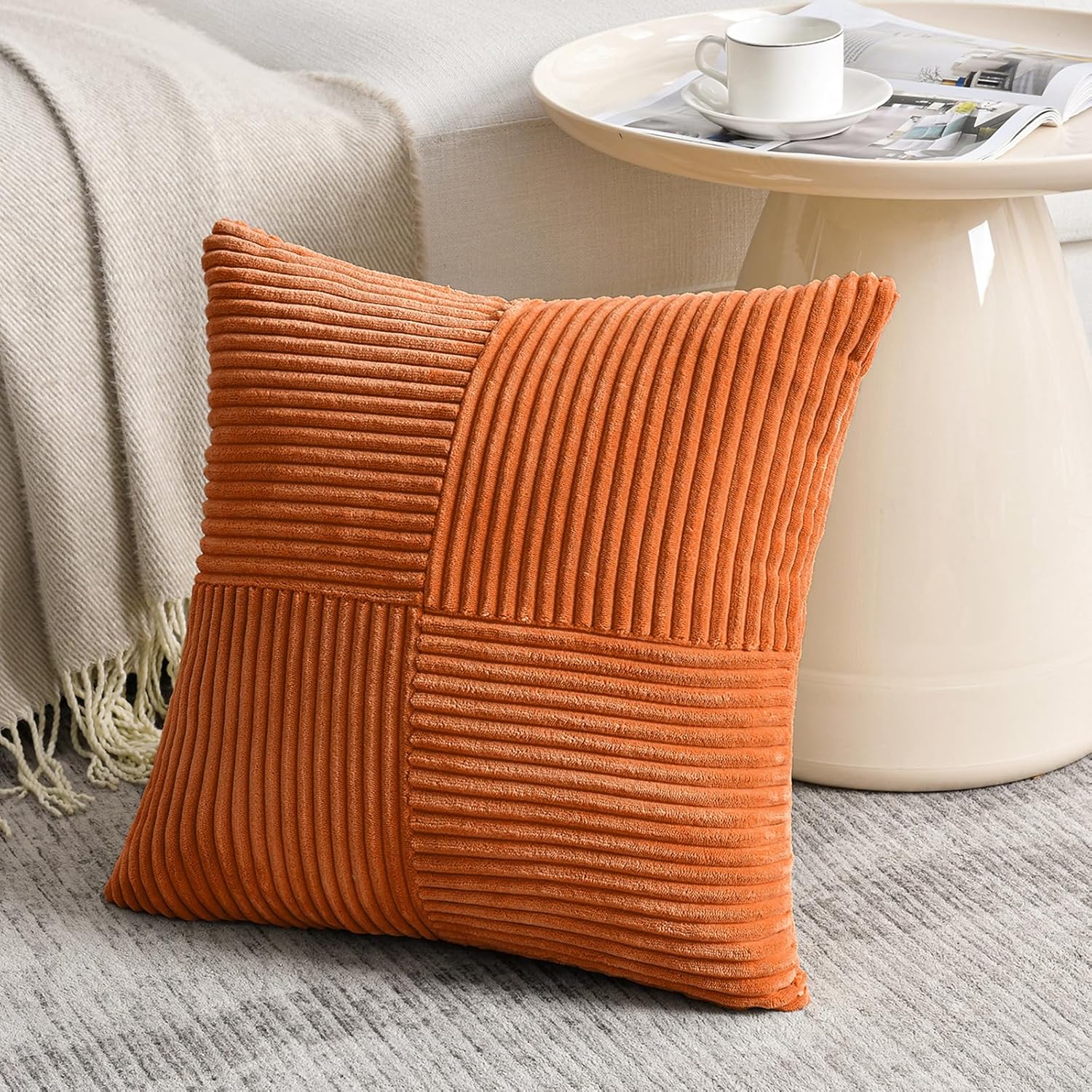 Fancy Homi – 2 fundas decorativas para cojín cuadrado y grande de pana suave y diseño de retazos para sala y cama, decoración bohemia de casa de