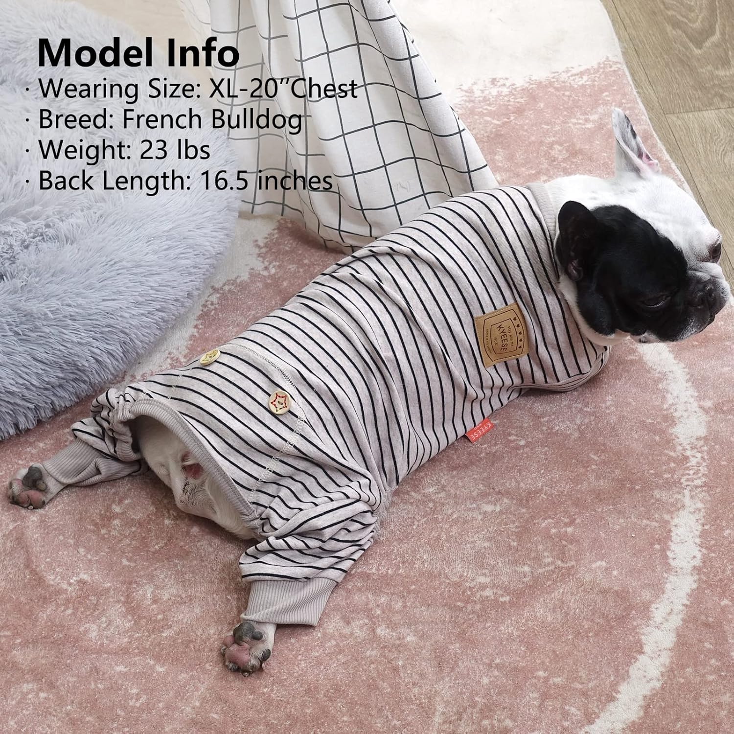 KYEESE Pijama para perros pequeños, elástico de 4 patas, enterizo de perro a rayas, para cubrir el cabello, marrón marfil, L
