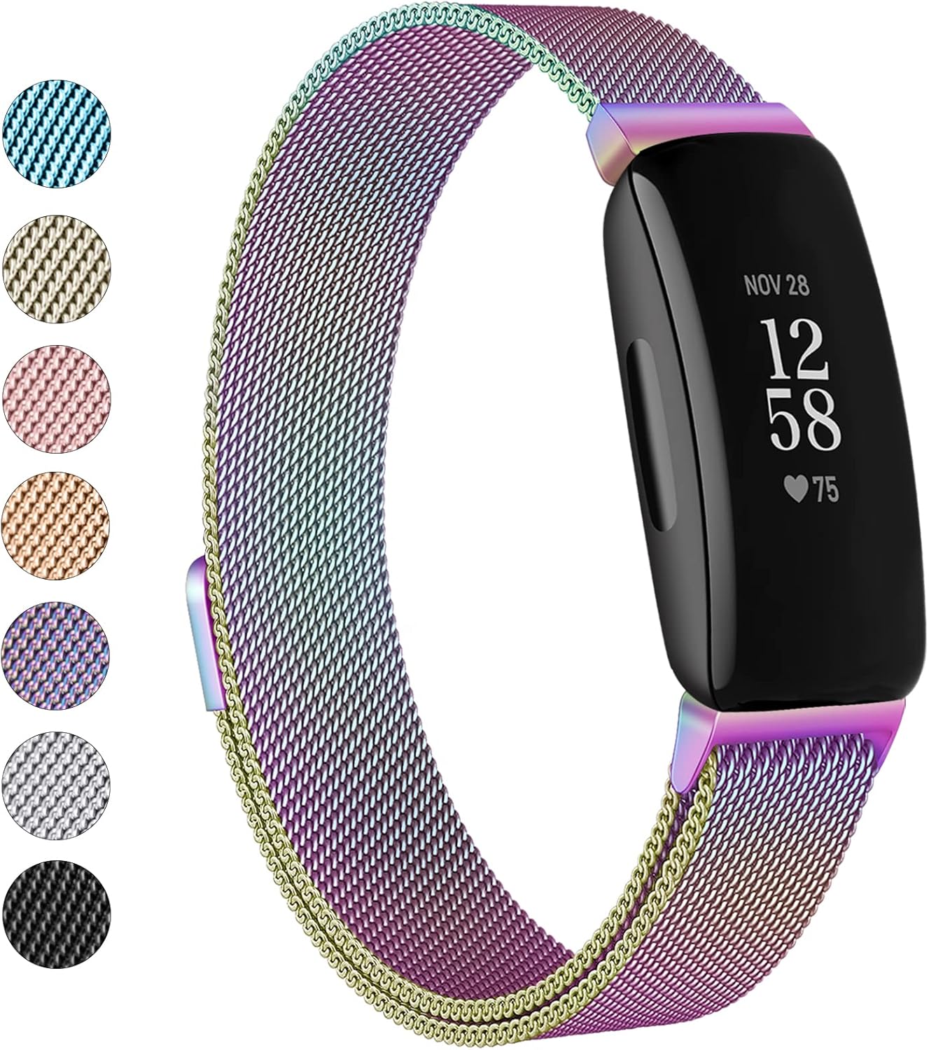 Correa de repuesto para Fitbit Inspire 2 bandas para mujeres y hombres, correa de repuesto de malla de metal de acero inoxidable ajustable para