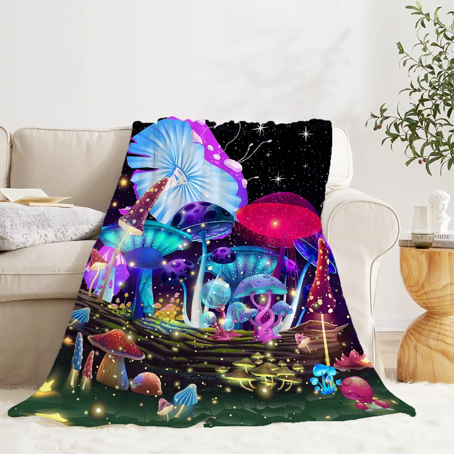Manta de hongos, ultra suave, cálida y ligera, de franela de forro polar de microespecies de biología, traje para cama, sofá, viajes, decoración del