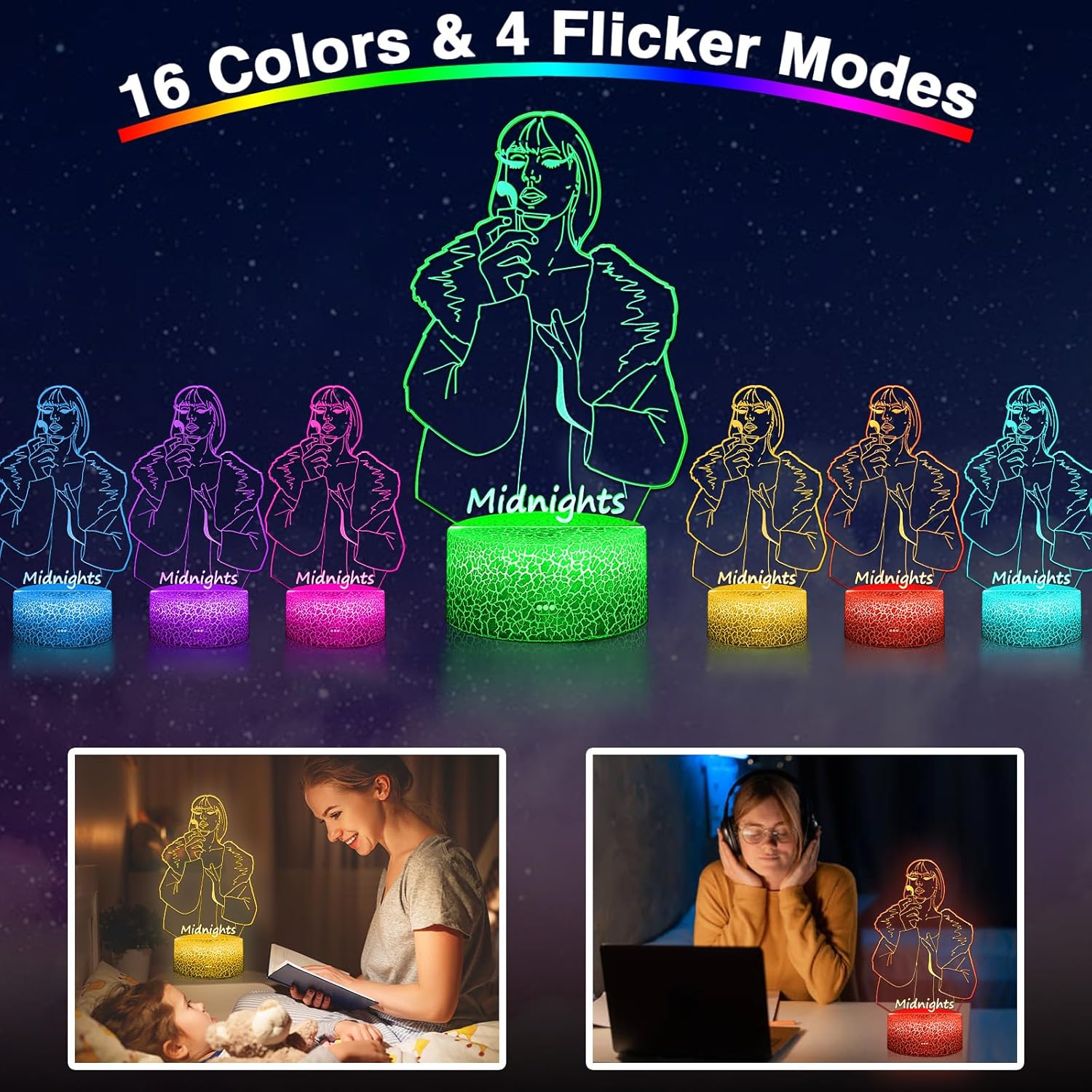 Taylor – Luz nocturna de medianoche, lámpara Taylor 3D ilusión, introspección para fanáticos de la música, regalos de cumpleaños, decoración de