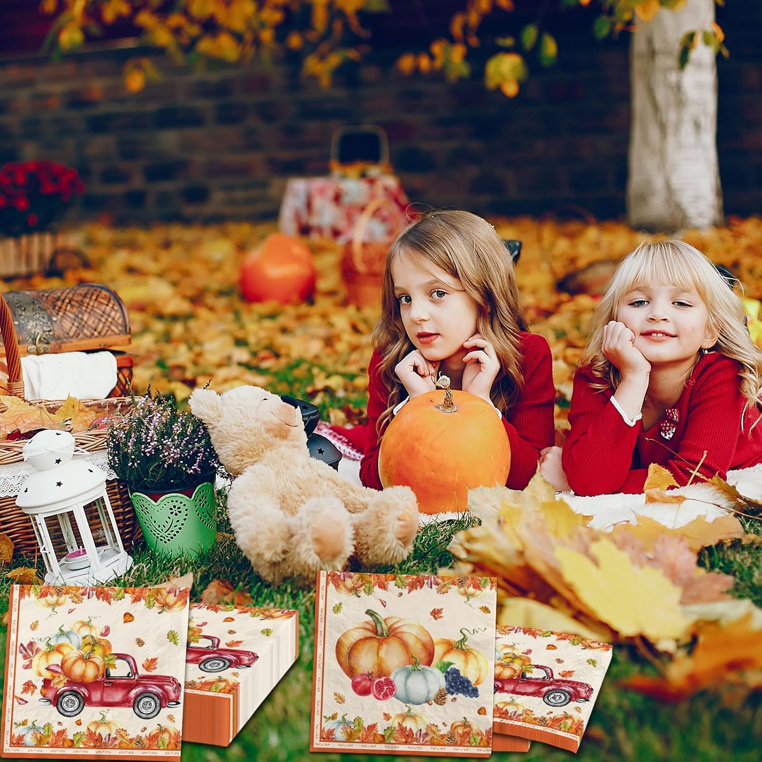 40 servilletas de otoño, decoraciones de fiesta de otoño, servilletas de calabaza, suministros de fiesta de Acción de Gracias, servilletas de hoja