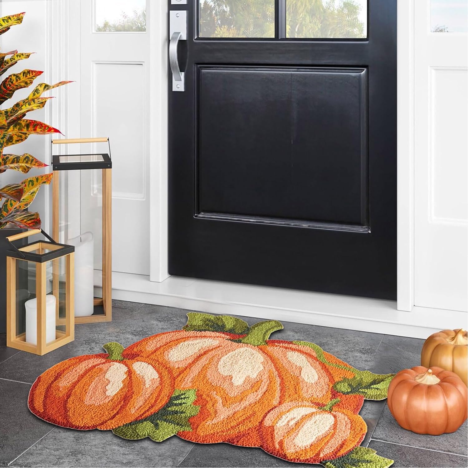 Tapete de calabaza de Acción de Gracias, 31 x 22 pulgadas, antideslizante, lavable, tapete de bienvenida para puerta de otoño, para interiores y