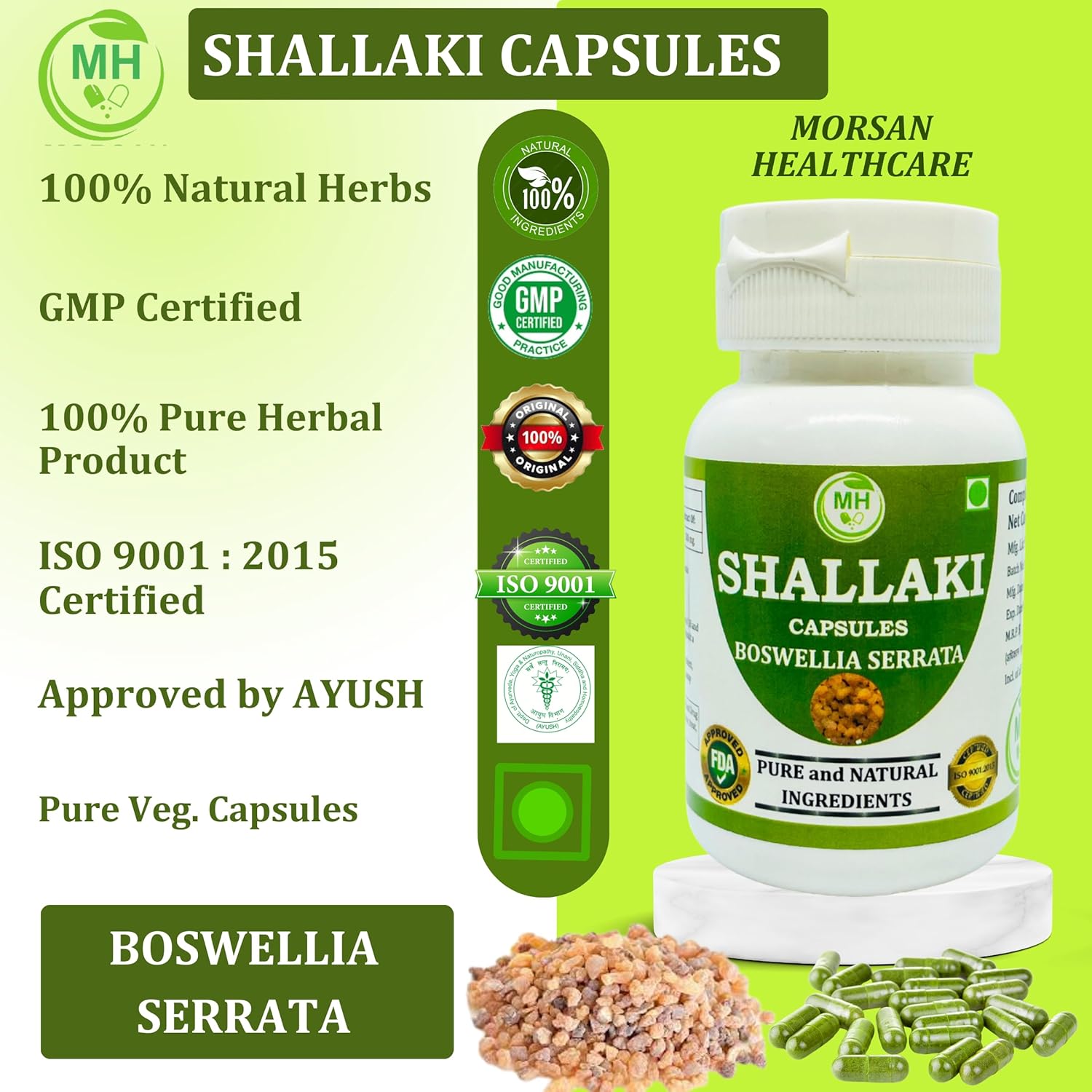 Morsan’s Shallaki (Boswellia serrata) Capsulas, Pack de 4 x 60 x 500 mg. Veg. Cápsulas (4)