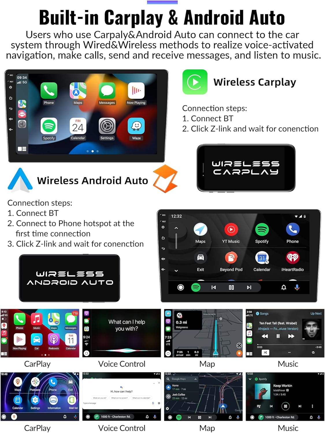CAMECHO 2+64G CarPlay & Android Auto Receptor estéreo para coche, Android 13 Doble DIN Radio de coche para Hyundai Accent Verna Solaris 2010-2016