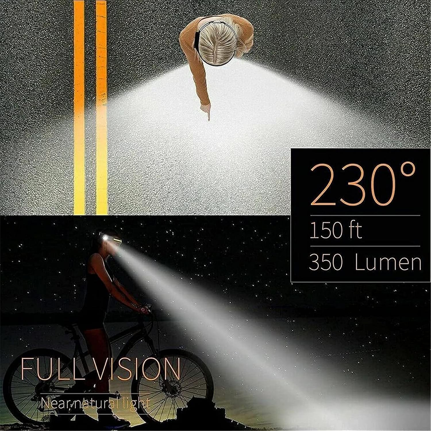 Linterna de faro delantero, linterna frontal LED recargable, sensor de movimiento 2 en 1, linterna LED ultra brillante y linterna, haz ancho de 230