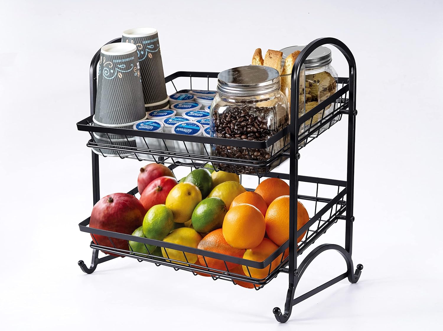 Organizador apilable para latas, soporte de exhibición angular de 2 niveles, soporte de cesta de frutas, estante de papas fritas, sensor