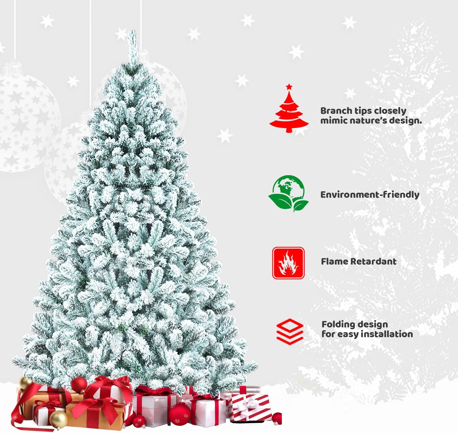 leheyhey Árbol de Navidad artificial con nieve de 6 pies, vista realista de abeto, fácil de montar con soportes de metal, adecuado para decoración