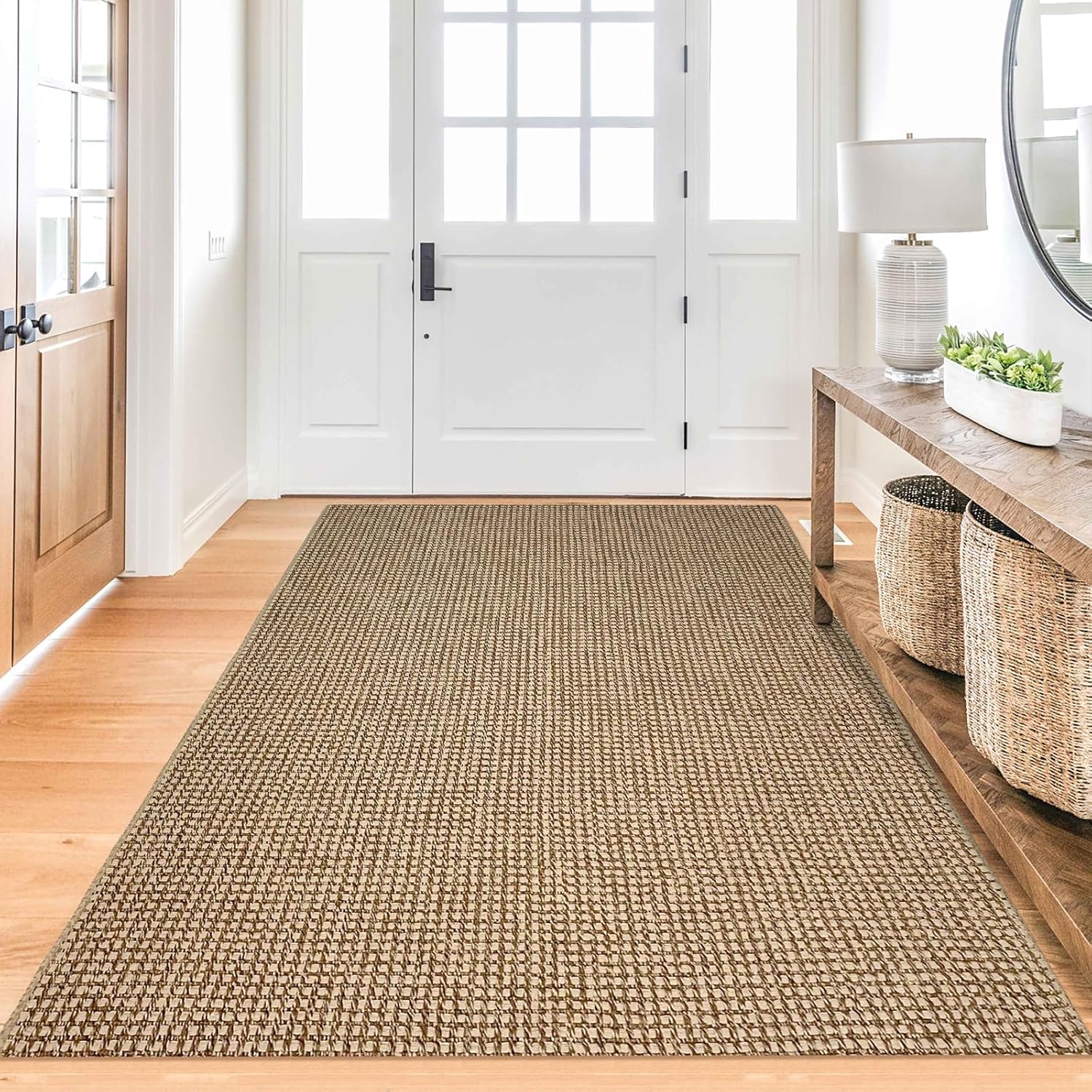 KOZYFLY Alfombras bohemias lavables de 4 x 6 pies para dormitorio, con parte trasera de goma natural, alfombras trenzadas de algodón para el suelo,