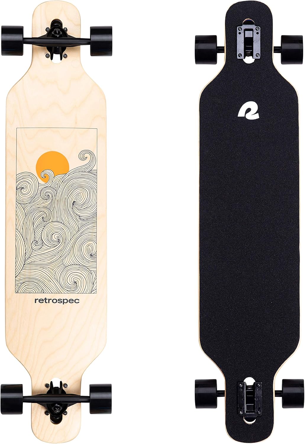 Retrospec Rift – Patineta larga completa, crucero de madera de arce canadiense con camiones abatibles para desplazamientos, cruceros, tallados y