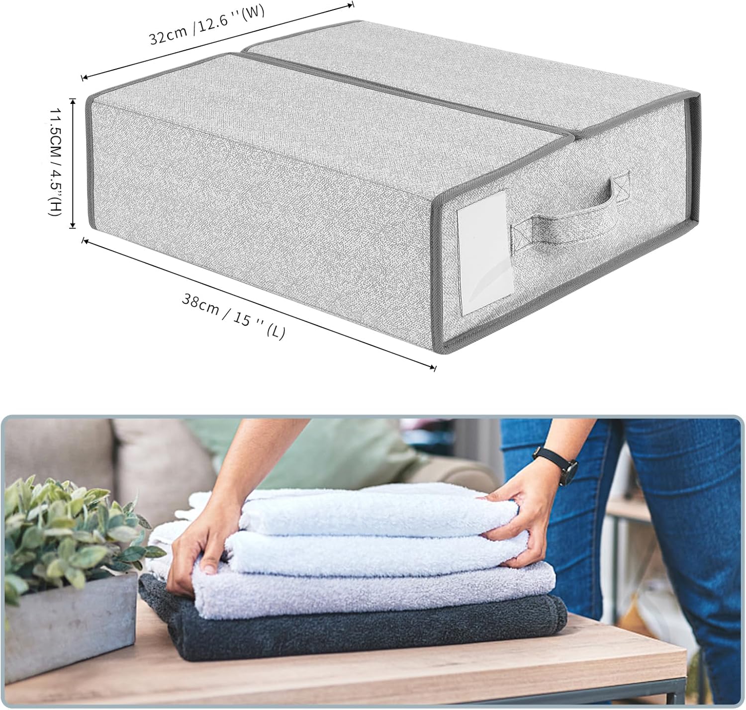Doosela Organizadores y almacenamiento de sábanas, 4 paquetes de caja de almacenamiento plegable con cremallera para sábanas Queen o King, cubo de
