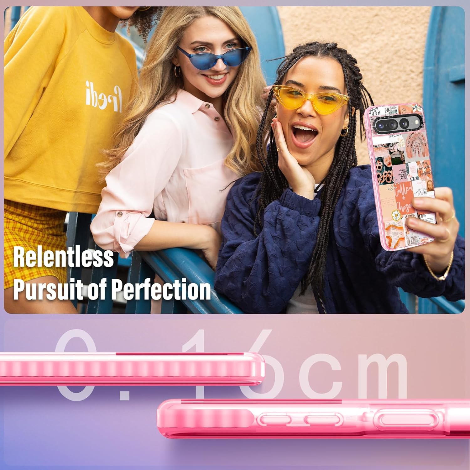 Toycamp Funda para Pixel 7 Pro con soporte para anillos, bonita estética retro vintage, diseño de collage de dibujos animados, a prueba de golpes