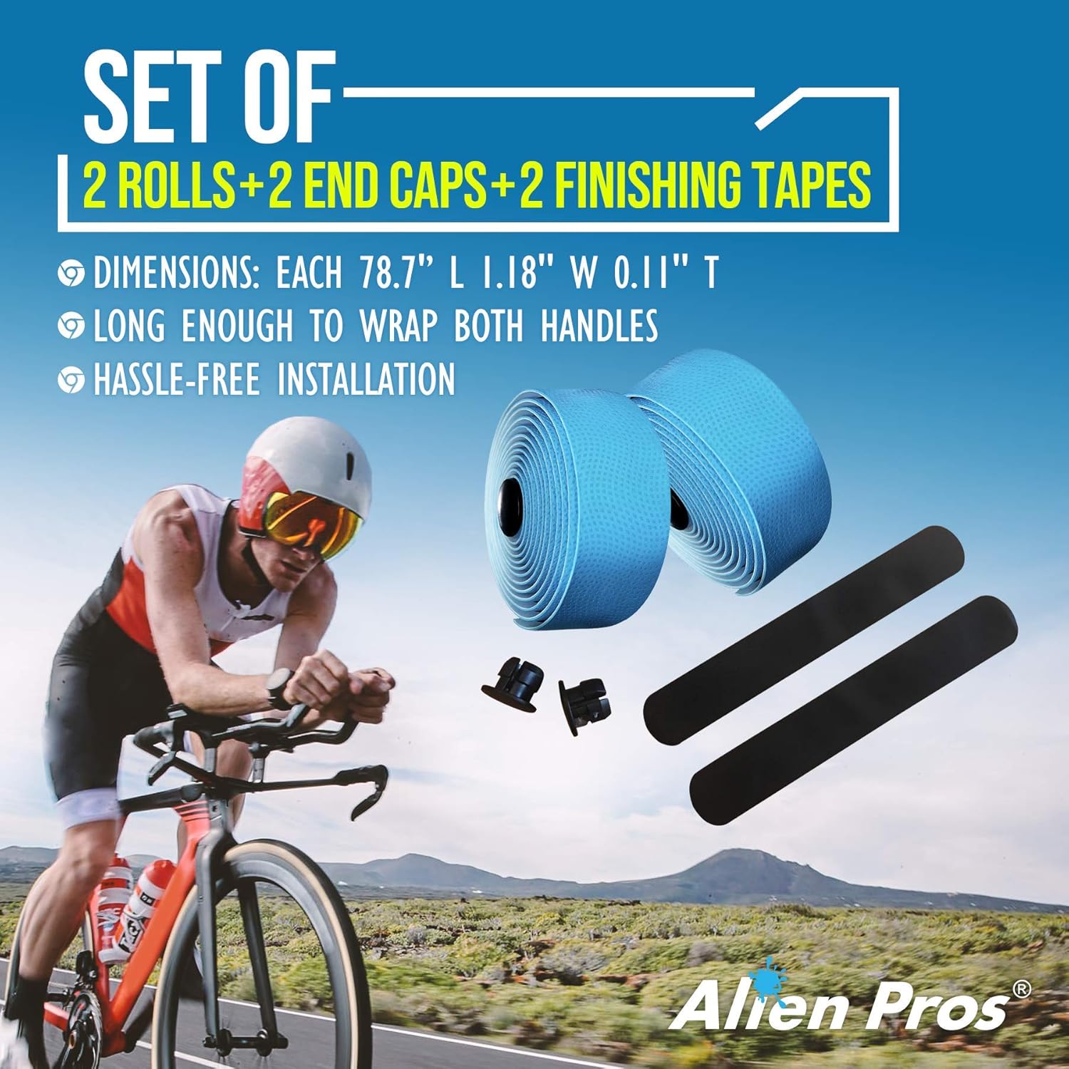 ALIEN PROS Cinta de manillar de bicicleta de poliuretano (juego de 2) negro, rojo, blanco, rosa, azul, mejora el agarre de tu bicicleta con esta