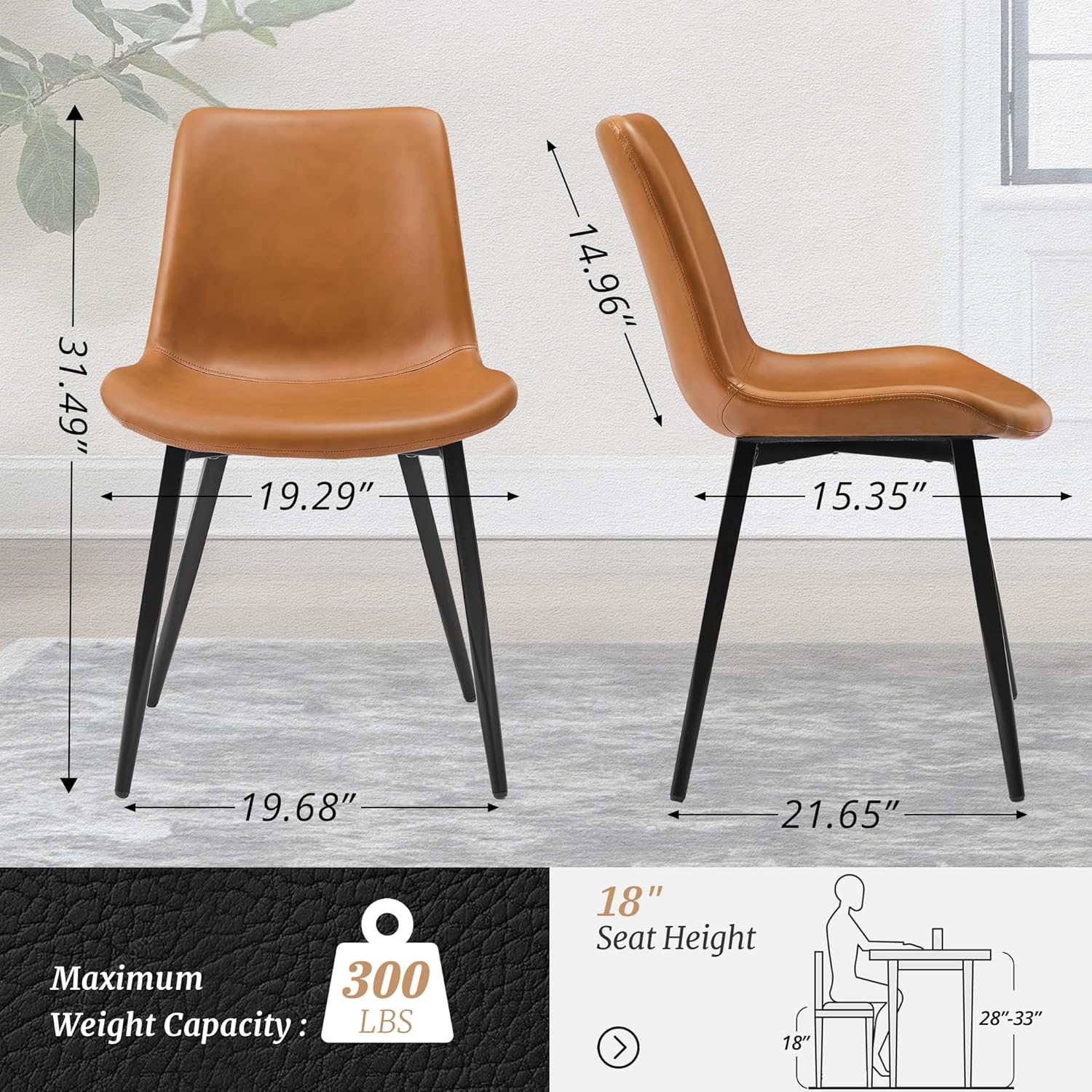 Cozyman Sillas de comedor, juego de 2 sillas de comedor de piel sintética, sillas de cocina y comedor de 18 pulgadas, silla auxiliar moderna con