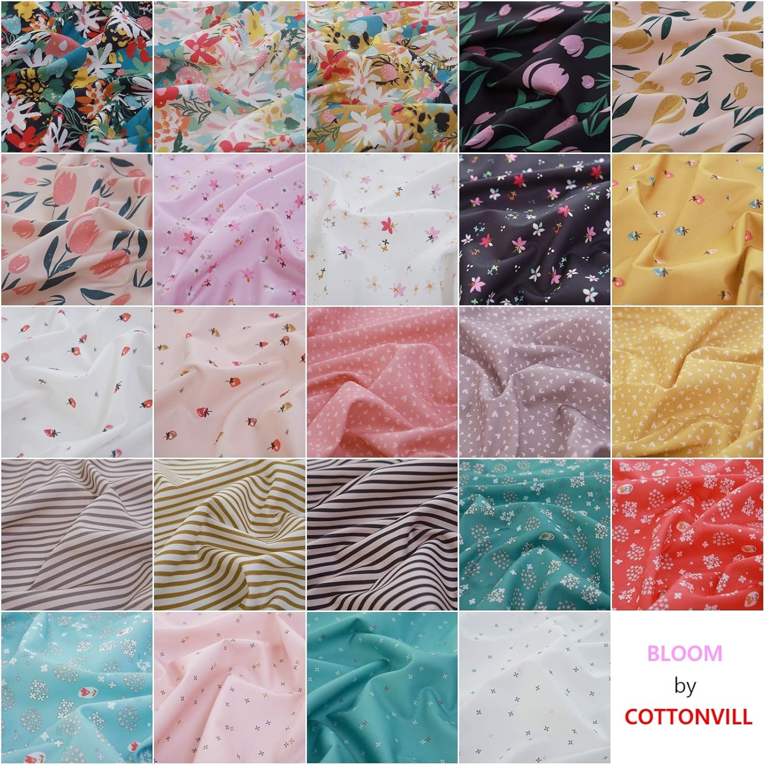 COTTONVILL Colección Bloom 20COUNT – Tela de acolchado con estampado de algodón (1 yarda, 03-Bloom Main-3)