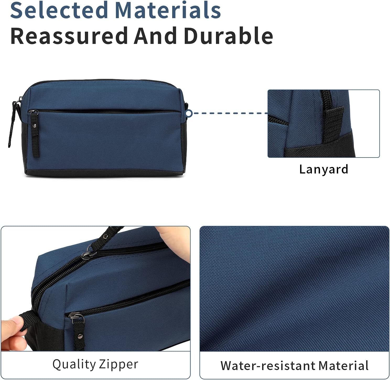 BuyAgain Neceser de aseo personal, neceser de viaje, bolsa de baño, impermeable, kit de maquillaje cosmético para hombres o mujeres, Azul mezclilla,