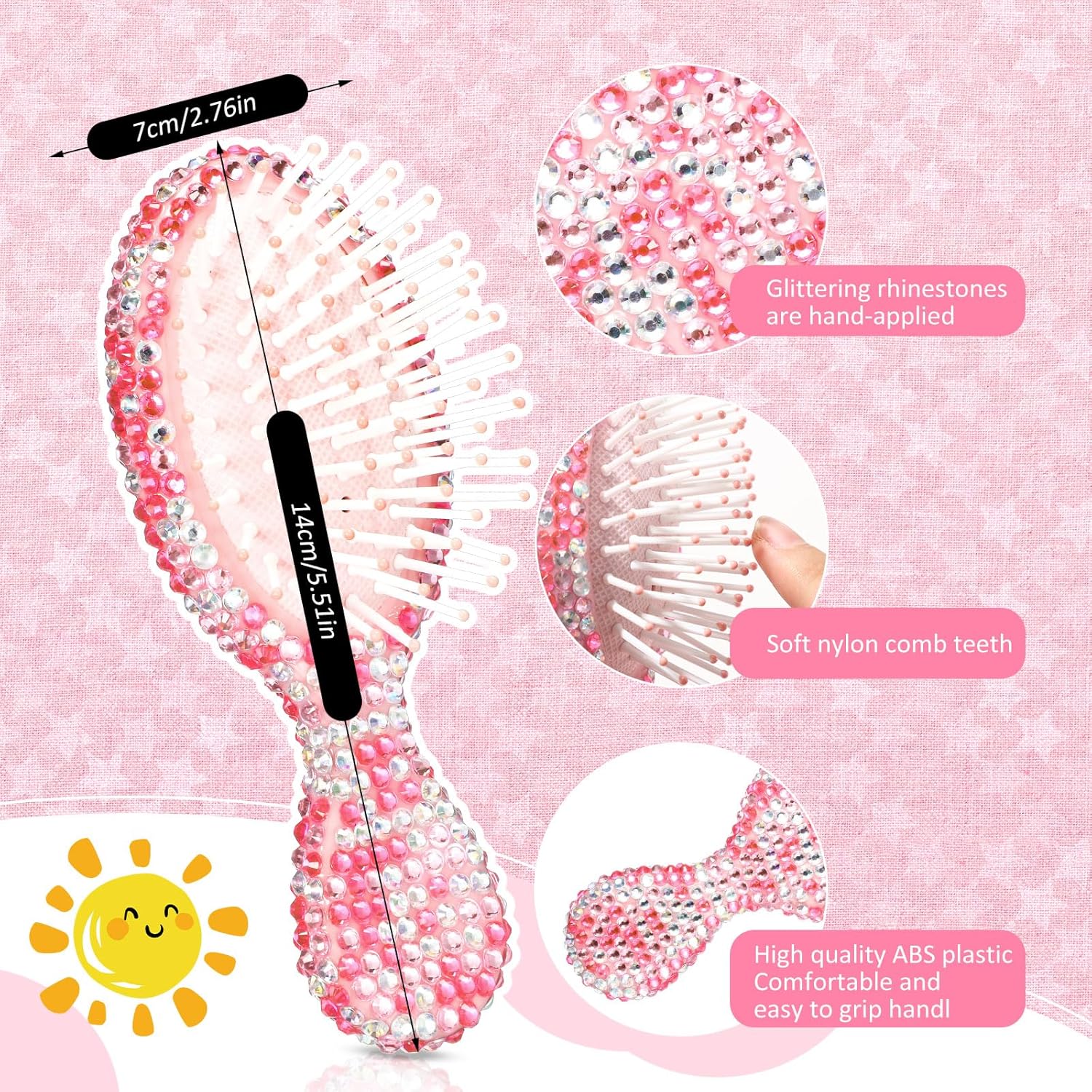 Thyle Juego de 4 piezas de espejo de mano con diamantes de imitación y cepillo para el cabello, 2 bonitos espejos en forma de corazón, 2 cepillos de