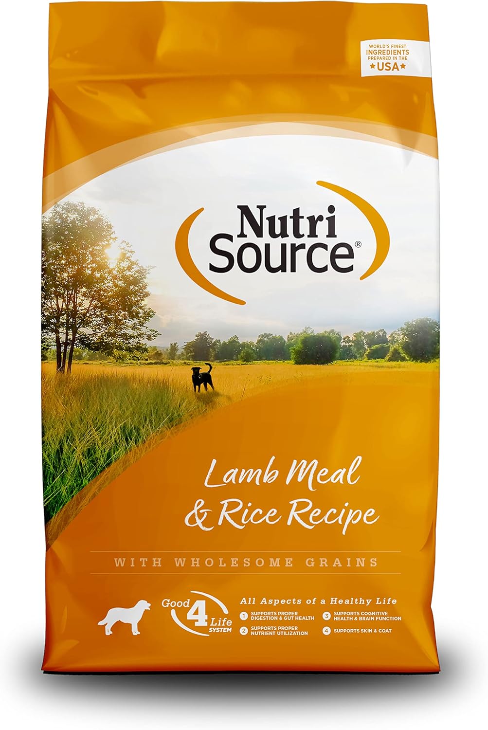 NutriSource Alimento para perros adultos, hecho con cordero y arroz, con granos saludables, 15 libras, comida seca para perros