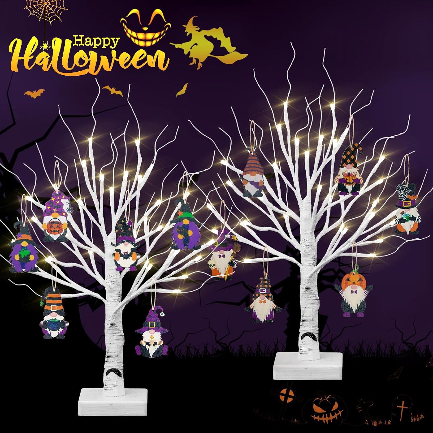 BDUSXYZ Árbol de abedul iluminado con 36 luces LED para decoraciones de San Patricio, juego de 2 árboles artificiales iluminados, árbol bonsái de