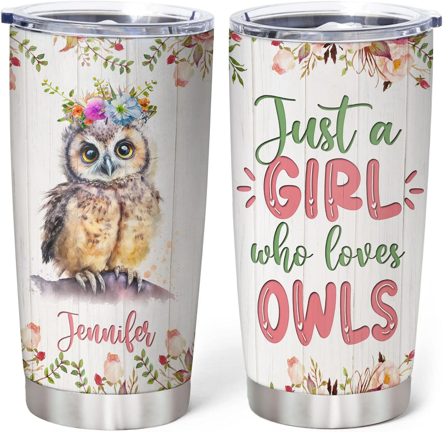 Hyturtle Vaso personalizado para amantes de los búhos  Just A Girl Who Loves Owls – Vaso de café de acero inoxidable con nombre personalizado, 20