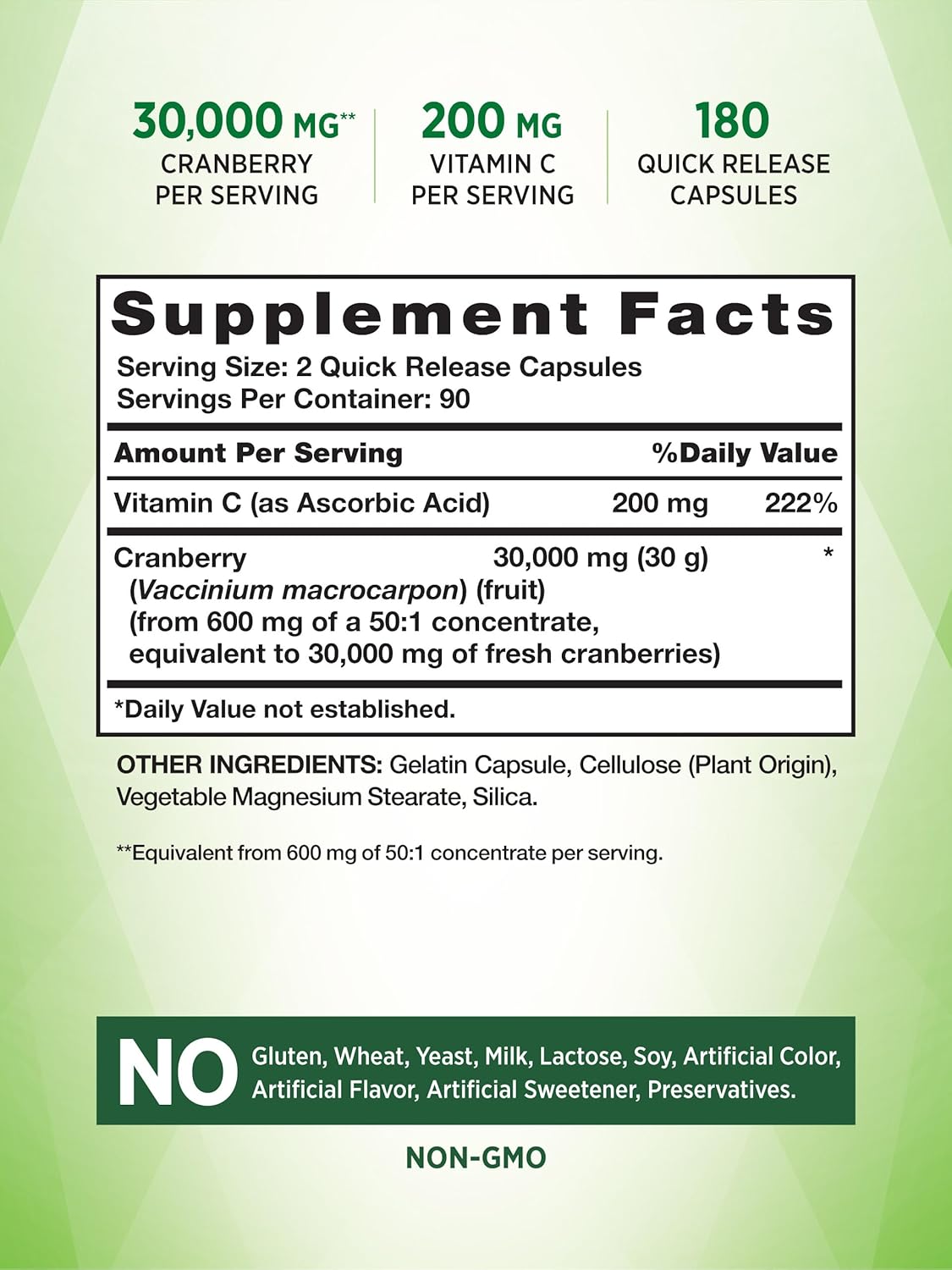 Nature’s Truth Pastillas de arándano  30,000 mg  180 unidades  Suplemento sin OMG y sin gluten  con vitamina C