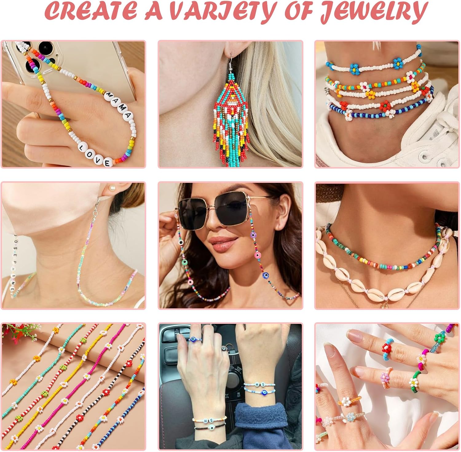 QUEFE Juego de 3460 cuentas de cristal de 0.157 pulgadas para hacer joyas, kit de fabricación de pulseras, kit de cuentas de cintura pequeñas de 24