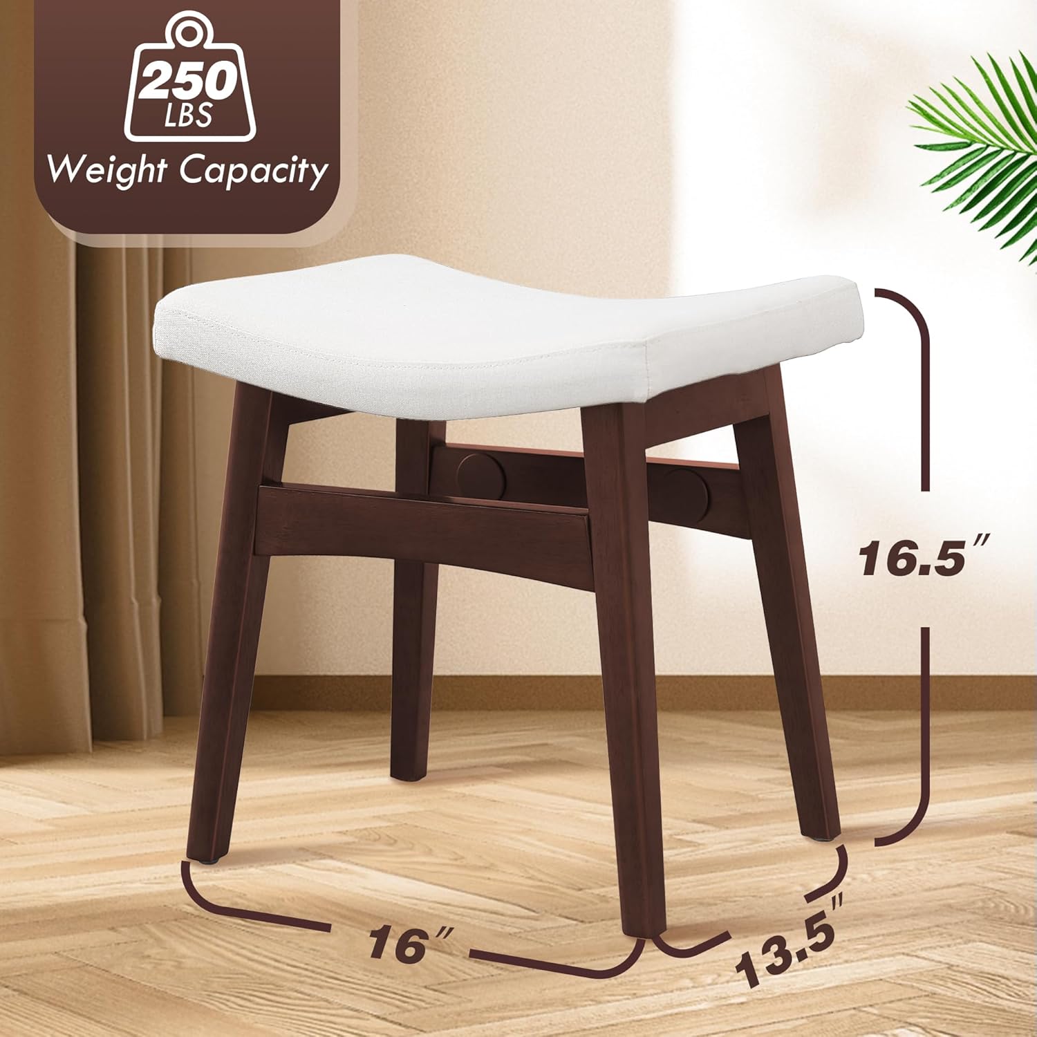 COSTASKF Taburete de tocador, taburete con cojín de sillín, moderno banco otomano con patas de madera maciza y asiento tapizado para entrada,