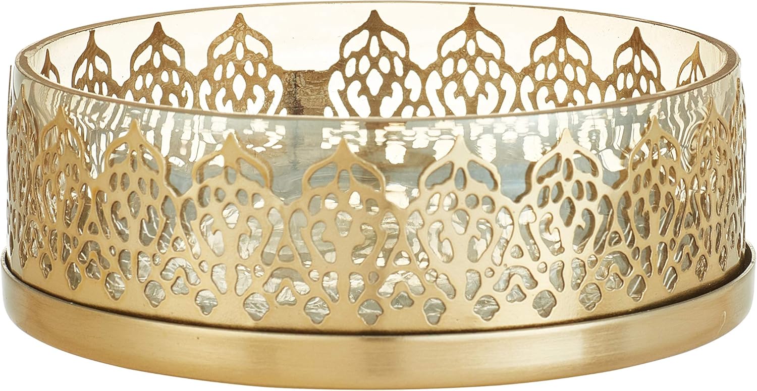 Irene – Jabonera marroquí de vidrio agrietado y metal, dorado, 4.25×4.25 pulgadas