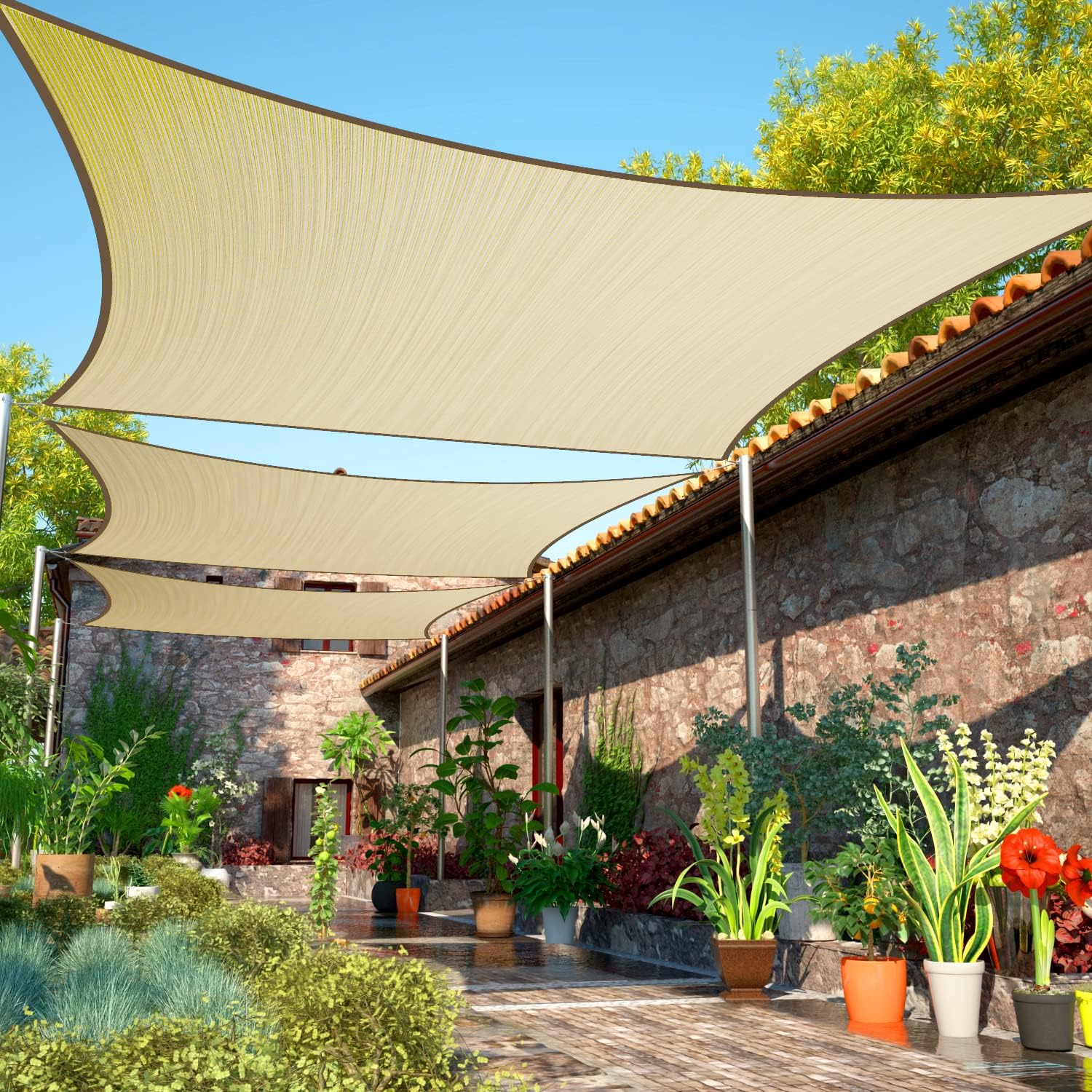 ShadeMart Toldo cuadrado beige de 12 x 12 pies, pantalla de tela, permeable al agua y al aire y resistente a los rayos UV, resistente, para patio de