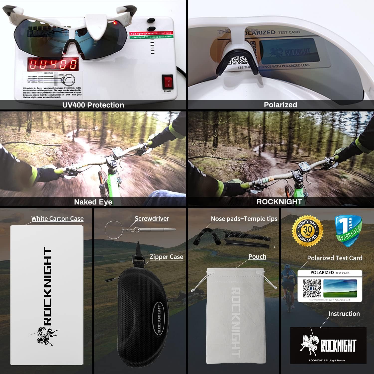 ROCKNIGHT HD polarizado deportes gafas de sol ciclismo conducción béisbol al aire libre ultraligero TR90 marco lente grande
