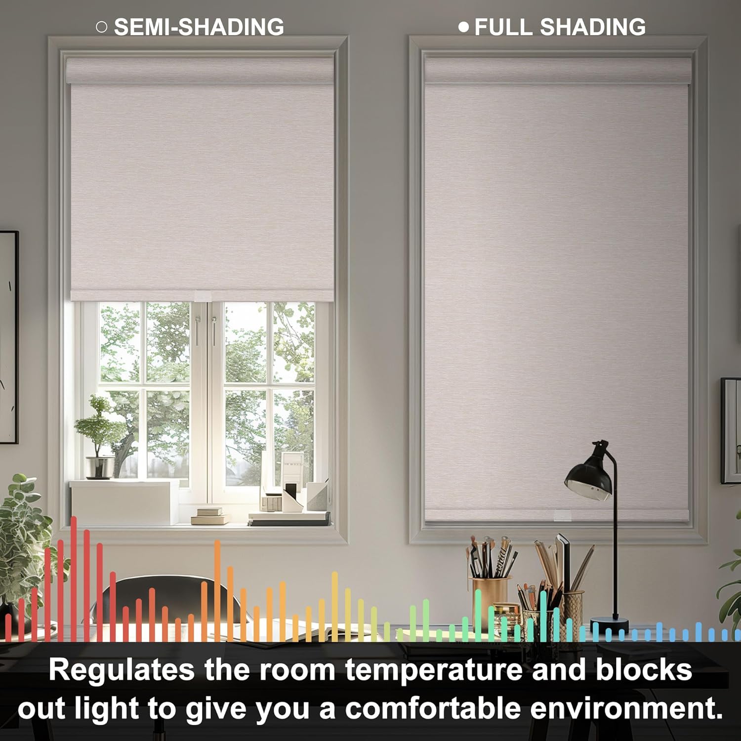 Persianas enrollables opacas sin cordones de jacquard a rayas con cenefa de cassette, aislamiento térmico, protección UV, persianas de ventana para