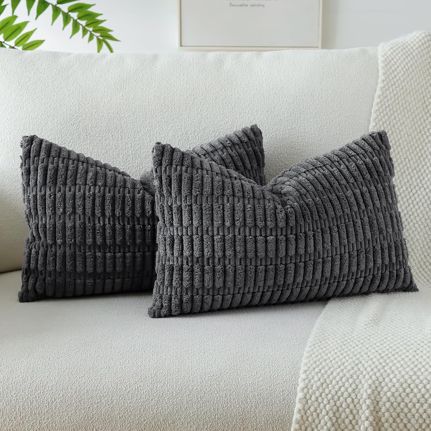 OTOSTAR Juego de 2 fundas de almohada decorativas de pana a rayas suaves de 12 x 20 pulgadas, fundas de almohada lumbares, fundas de almohada para