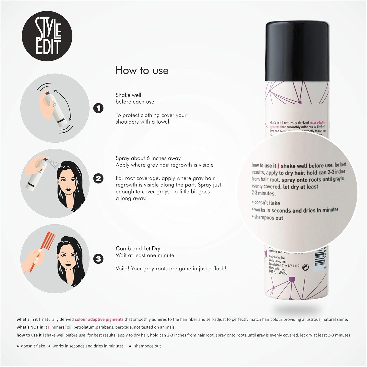 Style Edit – Corrector de raíces, cubre instantáneamente canas y raíces, calidad de salón de belleza profesional
