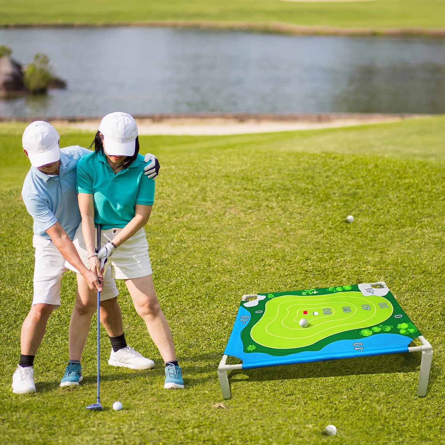 Juego de astillado de golf flotante verde  Juego de astillado de golf de Cornhole de golf Battle Royale con velcro para adultos en interiores y