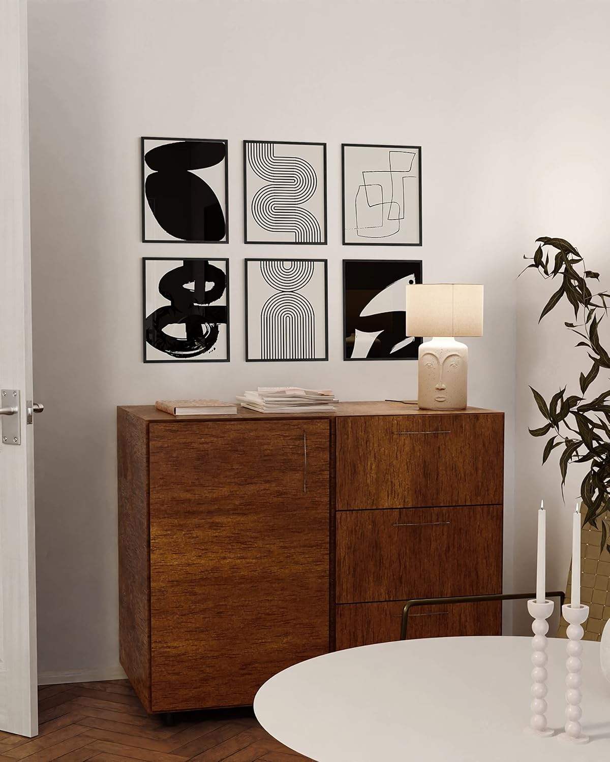 HAUS AND HUES Arte de pared estético de pintura abstracta negra, juego de 6, arte abstracto moderno para pared, negro y gris, arte abstracto de una