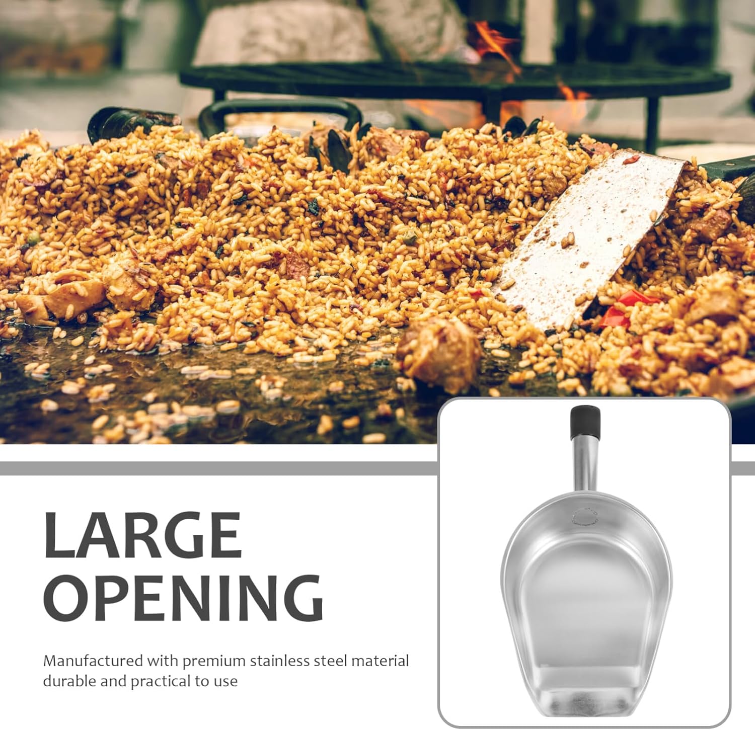 Healifty Sartén de acero resistente para polvo, cuchara de mano, cucharas de cocina, cucharas de baño, cucharas de alimentos, dulces, azúcar, pala