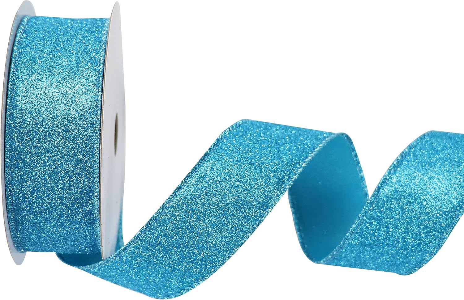 Cinta azul con alambre de 1.5 pulgadas con purpurina turquesa con alambre para decoración de Navidad, cinta azul con alambre para envolver regalos,