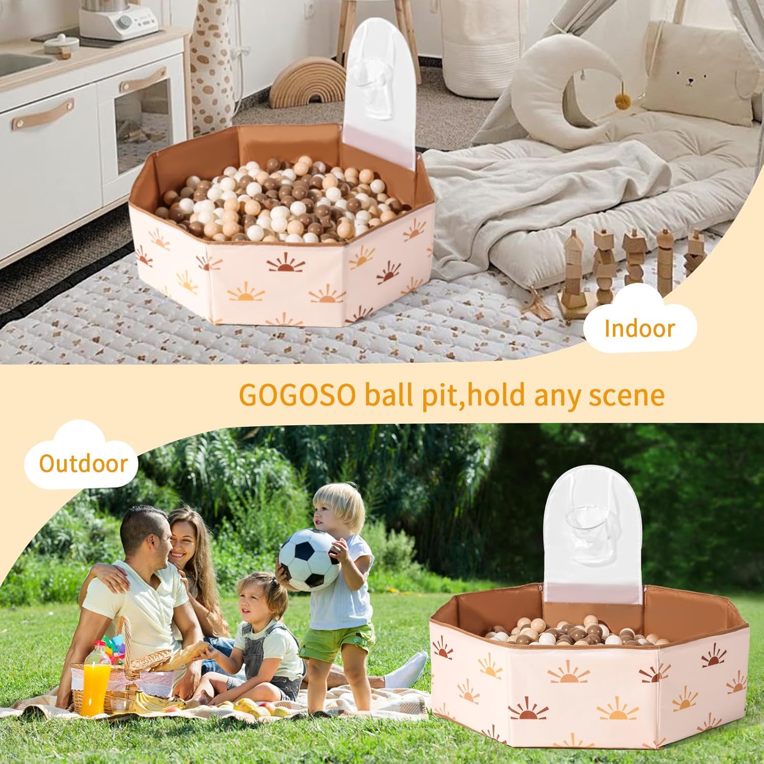 GOGOSO Piscina de bolas octogonal grande, grande y portátil para niños, mascotas y más, diseño seguro y plegable, perfecto para niños pequeños