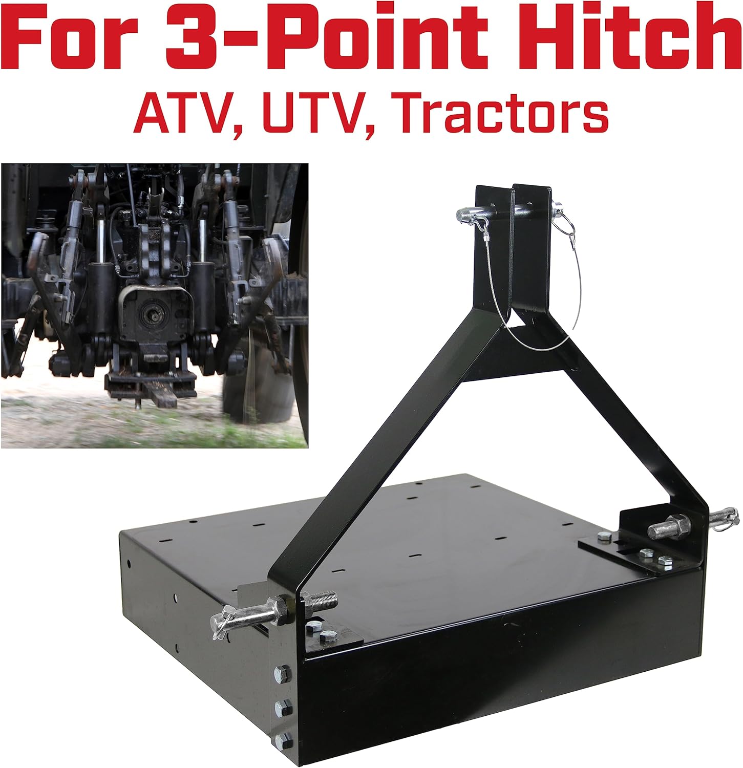 Chapin International 6400 Enganche de 3 puntos con plataforma de acero para tractores, ATV y UTV, negro