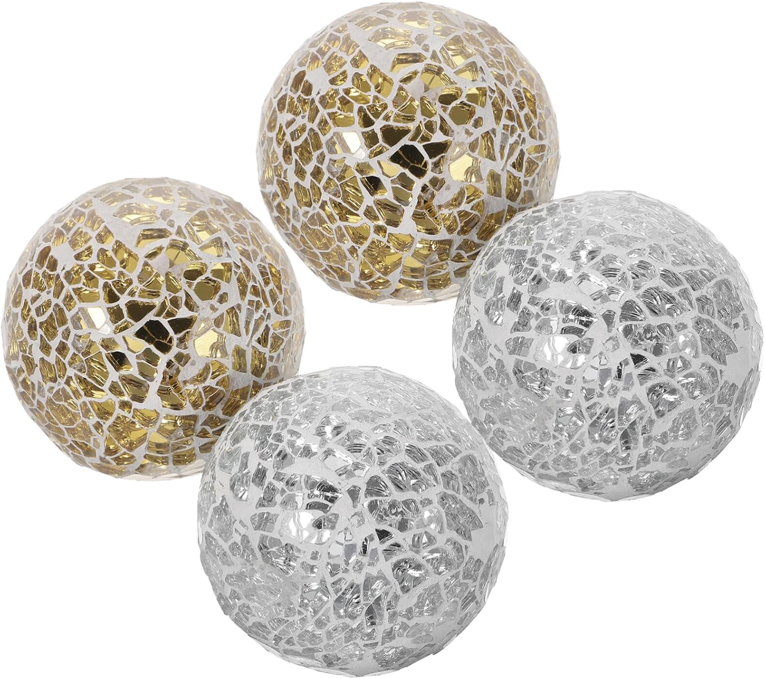 SEWACC Bolas decorativas de mosaico, 4 unidades, bolas redondas de mosaico, bolas de vidrio de mosaico decorativas, bola sólida de vidrio para