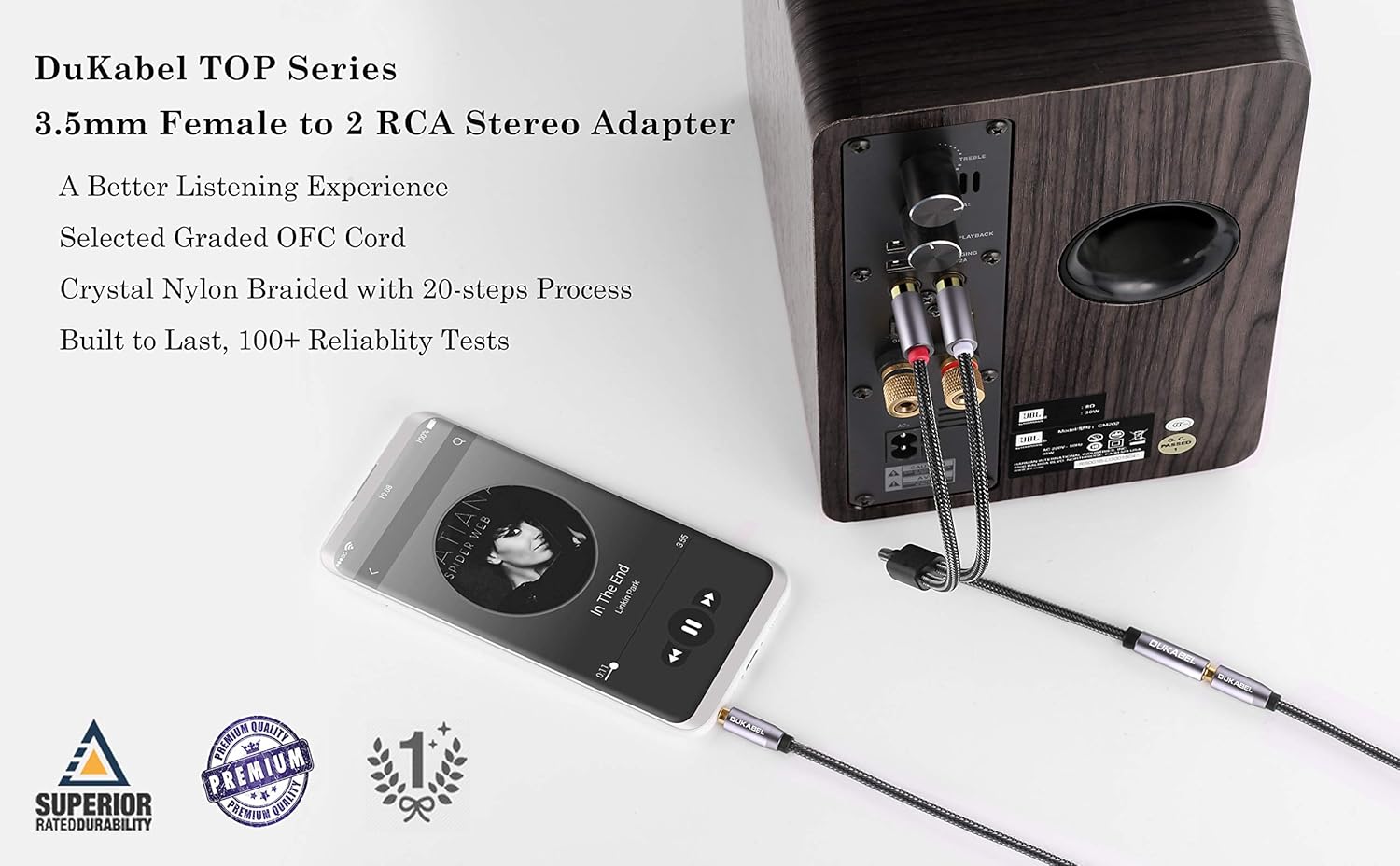DUKABEL Adaptador estéreo hembra de 0.138 in a 2 RCA, conector de audio estéreo de 0.138 in a 2 conectores RCA macho a auriculares 3.5 Y cable