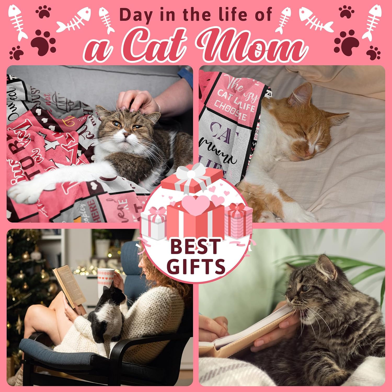 Manta de regalo para mamá de gato de 60 x 50 pulgadas, regalos de mamá de gato para mujeres, amantes de los gatosregalos de dama para mujeres,