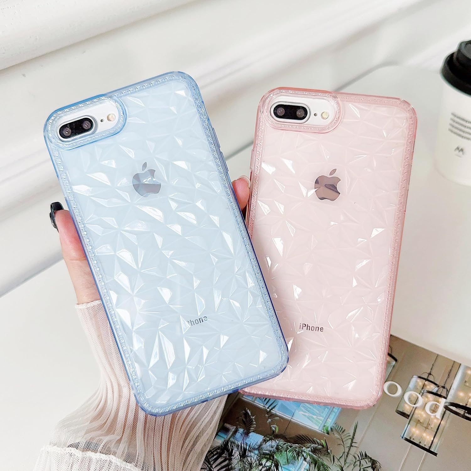 SKYLMW Funda para iPhone 6 Plus, iPhone 7 Plus, iPhone 8 Plus, 5.5 pulgadas, TPU suave, delgada, 3D, transparente, patrón de diamante, funda para