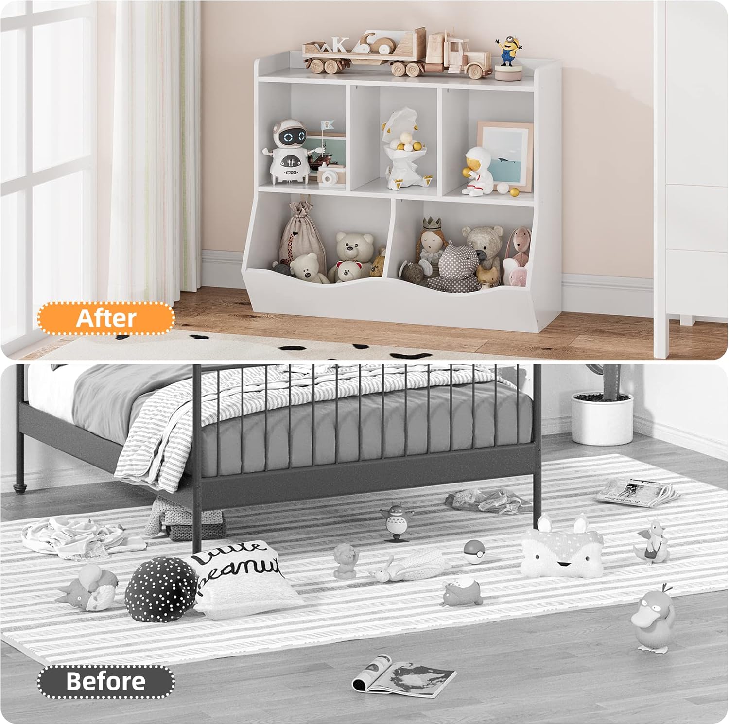 IDEALHOUSE Librero, organizador de almacenamiento de juguetes, cinco espacios de almacenamiento, adecuado para dormitorio, sala de juegos, sala de