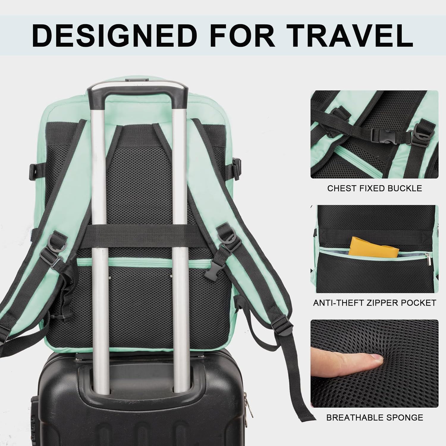 Mochila para portátil de 17 pulgadas, compatible con la TSA, puerto de carga USB, impermeable, adecuada tanto para hombres como para mujeres, Azul,