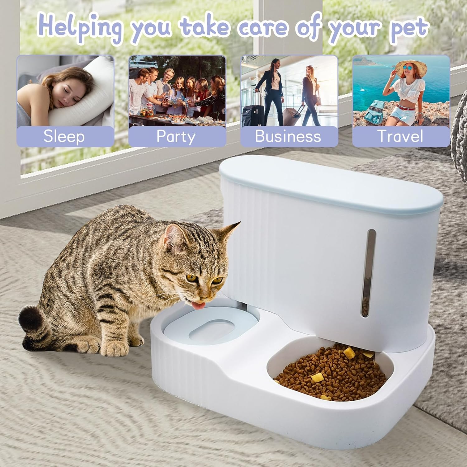 kathson Dispensador automático de alimentos y agua para gatos, alimentador por gravedad, alimentador de alimentos secos para mascotas y dispensador