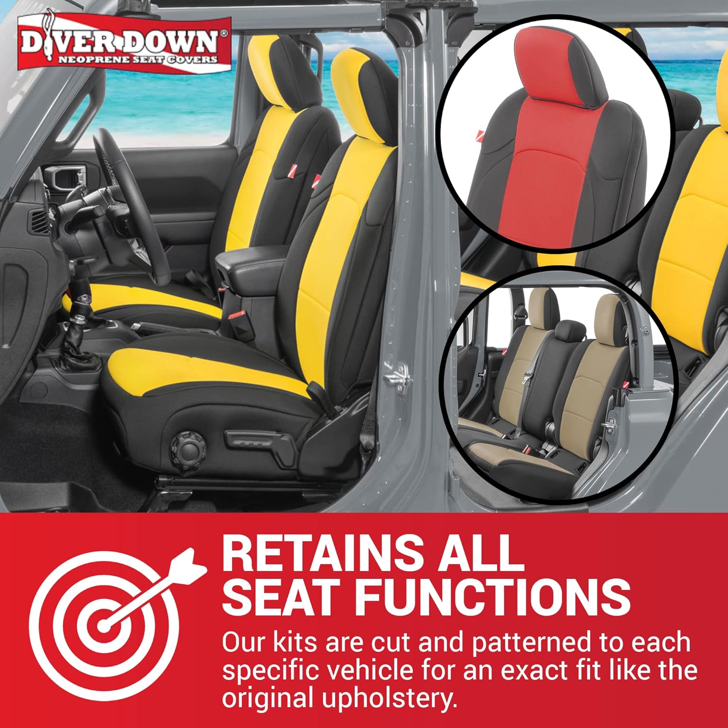 Diver Down Juego de fundas de asiento de neopreno para Jeep Gladiator JT 2020-2022, juego de asiento delantero y trasero, fundas de asiento