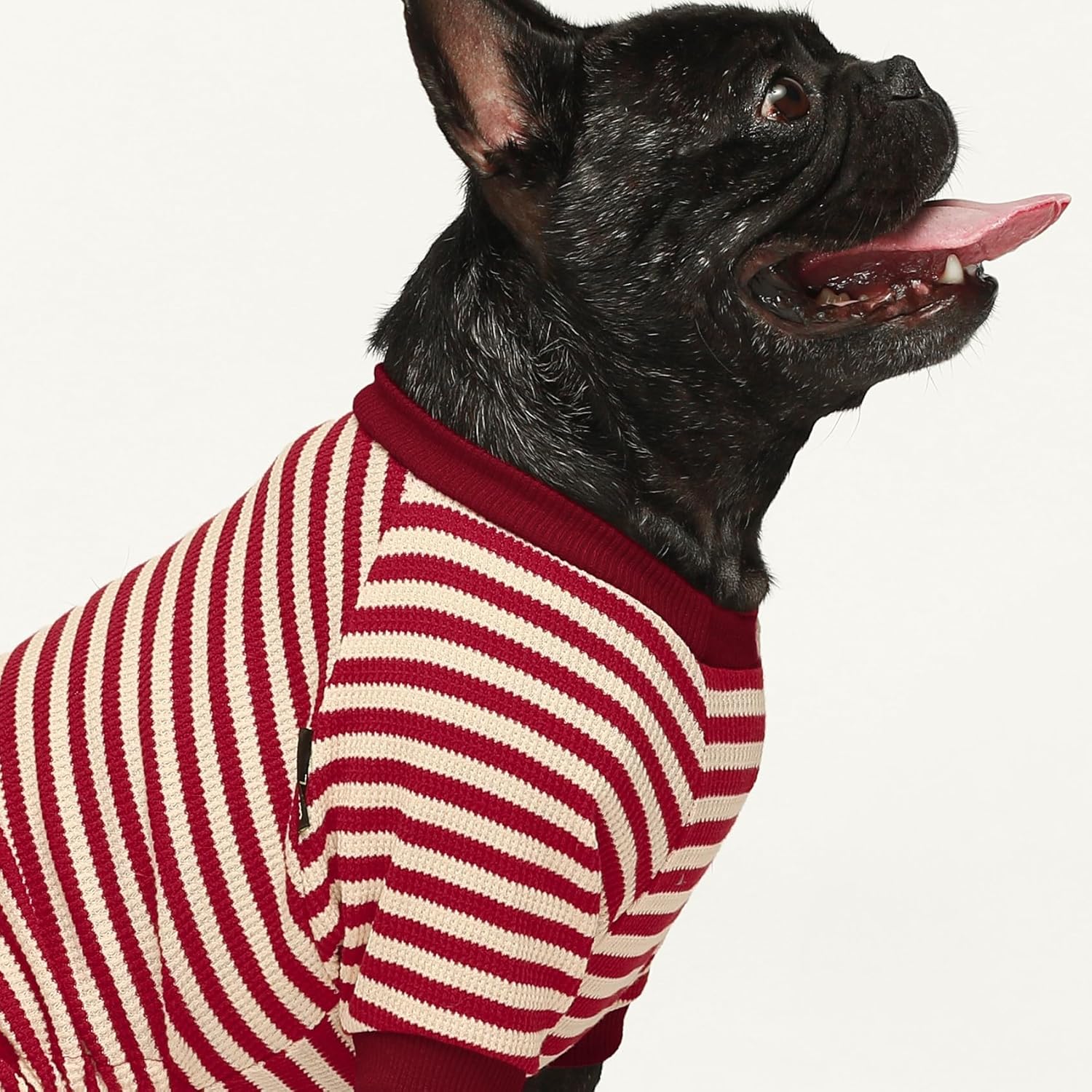 Fitwarm Pijama de perro a rayas rojas y blancas, ropa de perro de gofre para perros pequeños, hembra, niño, mameluco para cachorros con pies,